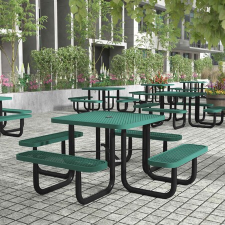 Flash Furniture Square Creekside Picnic Table, Green, Metal, 79.75 in L SLF-EMS-46-GN-GG